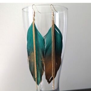 Elegant Feather Earrings with Gold Chains